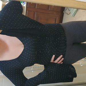 Black and white polka dot v neck top